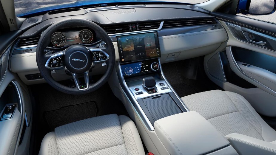 Dashboard in 2023 Jaguar XF sports sedan, most affordable new Jaguar and a midsize luxury car bargain