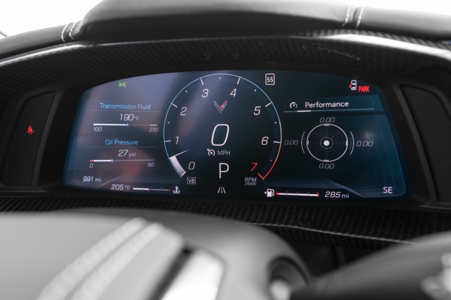 Digital gauge in 2023 Chevy Corvette sports car, showing the most common problems reported by real owners