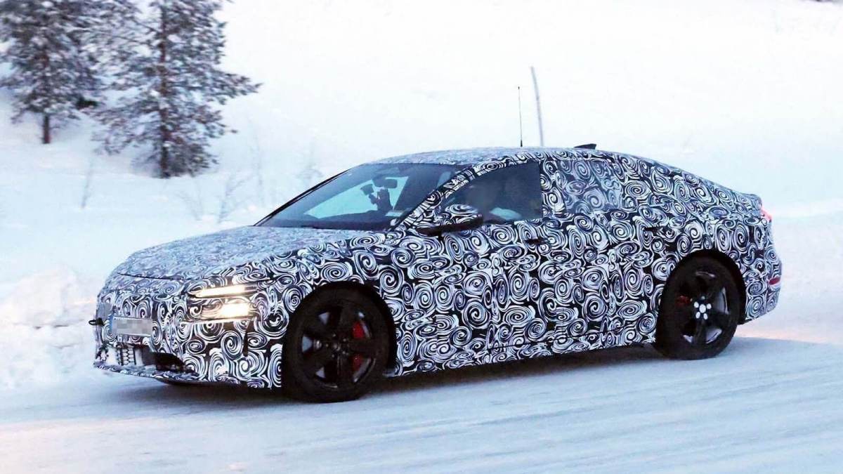 The Audi RS 6 e-tron in testing camouflage.