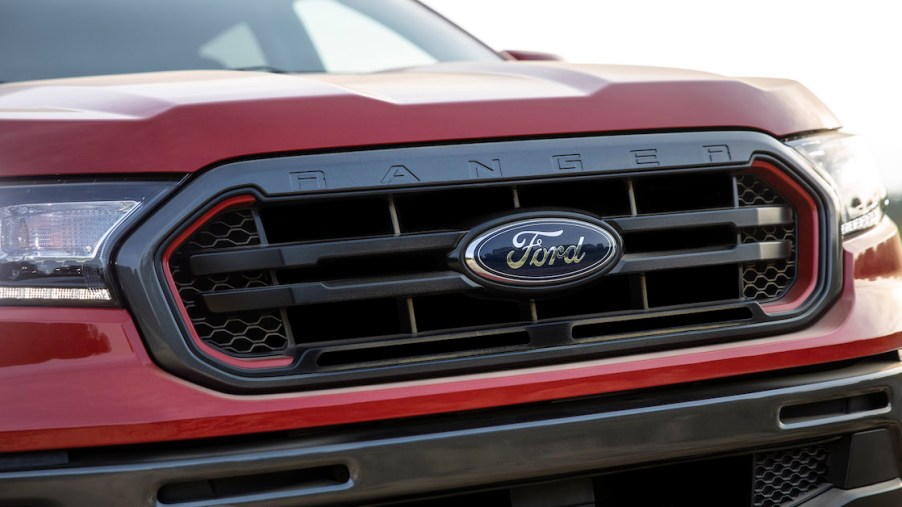 The front end of a Ford Ranger, which is the best Ford truck according to this critic.