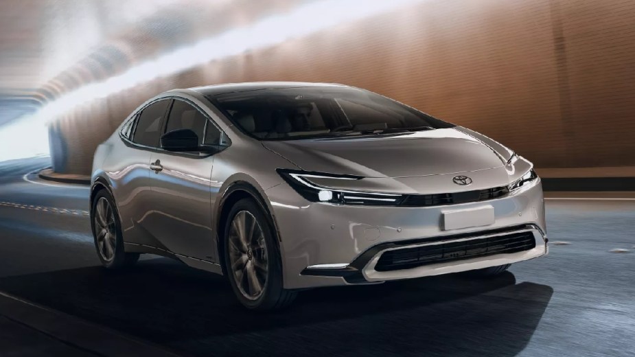 Front angle view of the reliable 2023 Toyota Prius, showing the most common problems reported by owners