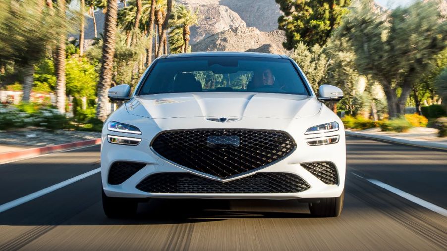 Front view of 2023 Genesis G70, cheapest new Genesis and one of best small luxury cars, says Car and Driver