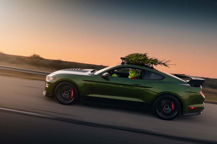 The Grinch steals an Eruption Green Hennessey Venom Mustang GT500 and drives it down a Texas test track. 
