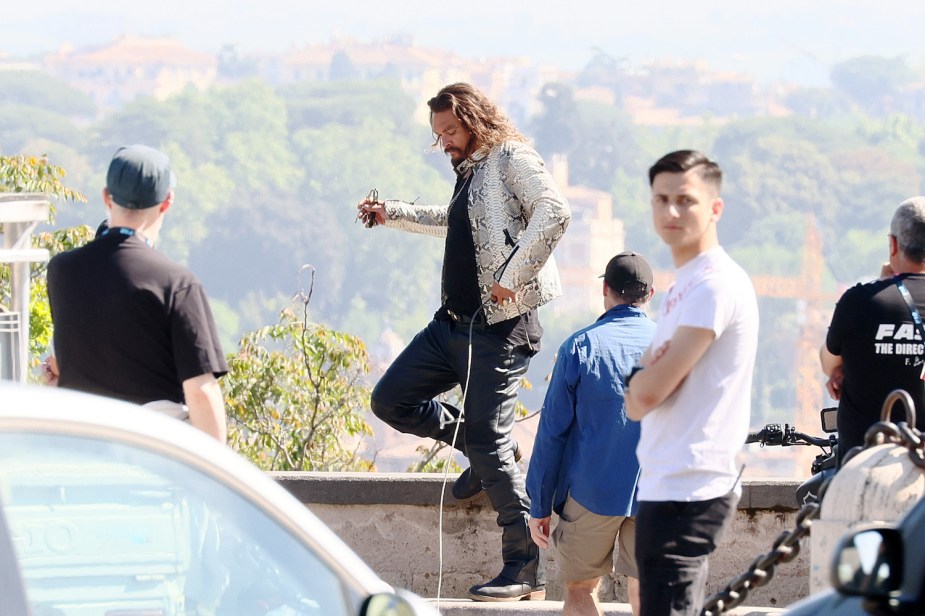 Jason Mamoa reset for a scene during a stunt in Fast and Furious 10 (Fast X) in Italy.