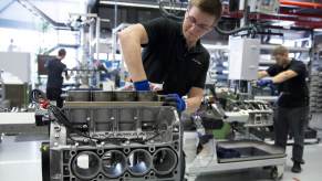 Mercedes-AMG engine production at a factory in Affalterbach, Germany