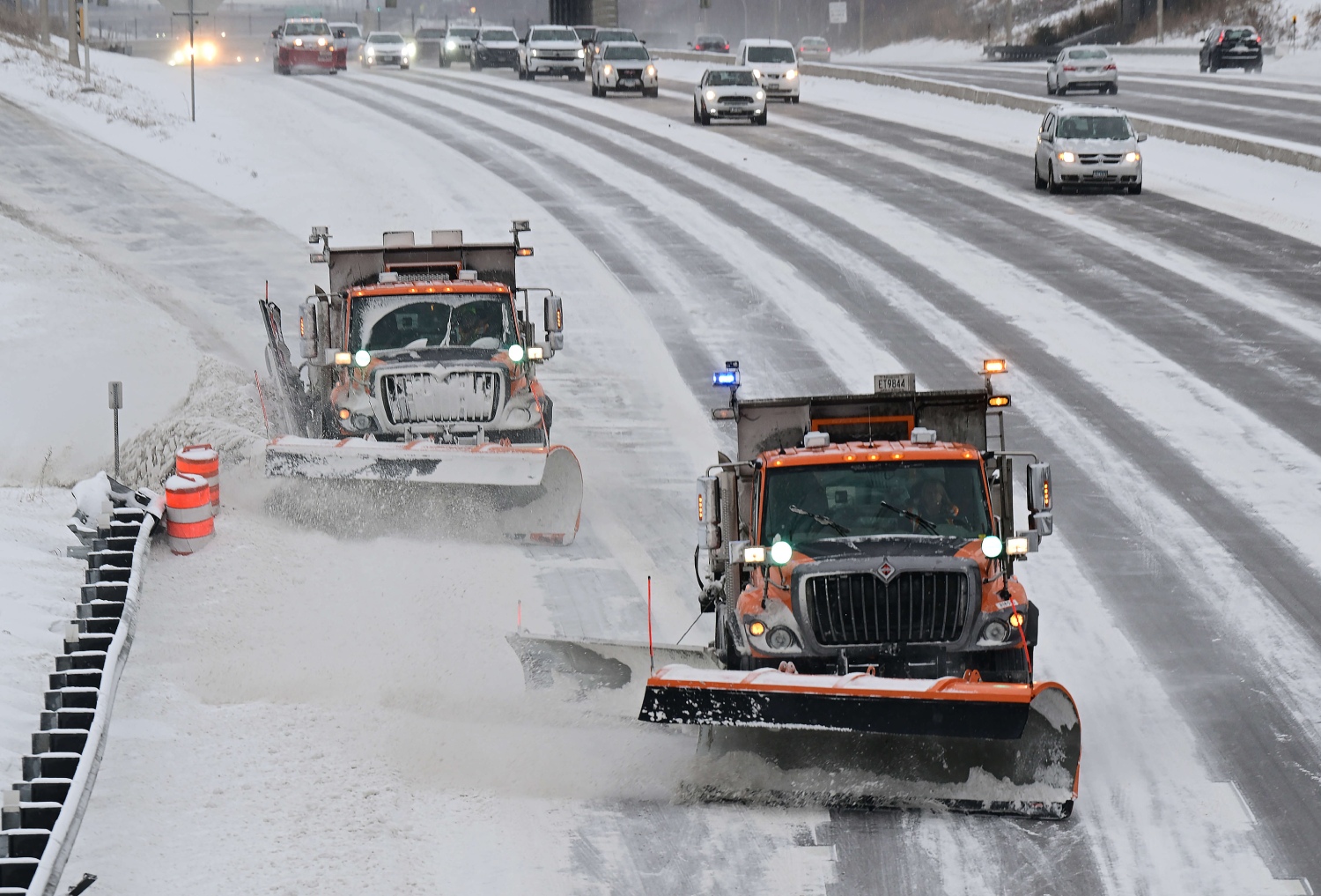 Minnesota's new snowplows working hard on the highway