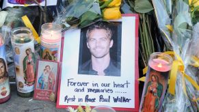 A memorial at the site of 'Fast and Furious' actor Paul Walker's car accident in Santa Clarita, California