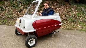 Man demonstrating just how small the Peel P50 really is