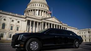 The Presidential Cadillac limousine parked in front of the U.S. Capitol in Washington, D.C.