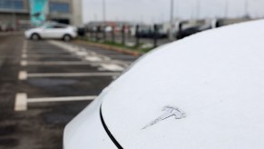 A white Tesla Model Y hood, which is one of the best luxury compact SUVs to buy