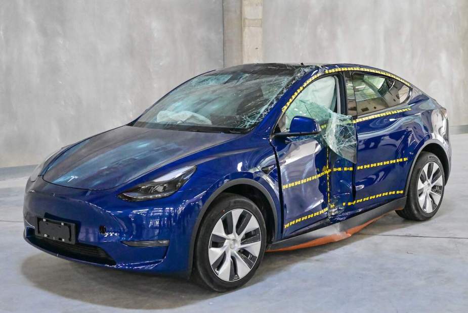 A Tesla in need of repair. 