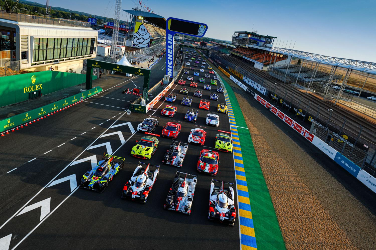 The grid for the 24 hour of Le Mans endurance race.