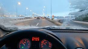 A window defroster at work on a ice covered window.