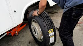 Tire maintenance on a pickup truck in North Carolina