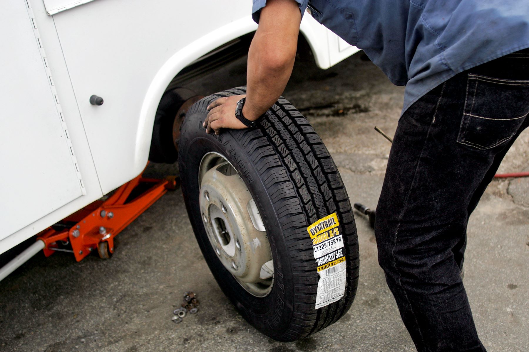 Tire maintenance on a pickup truck in North Carolina