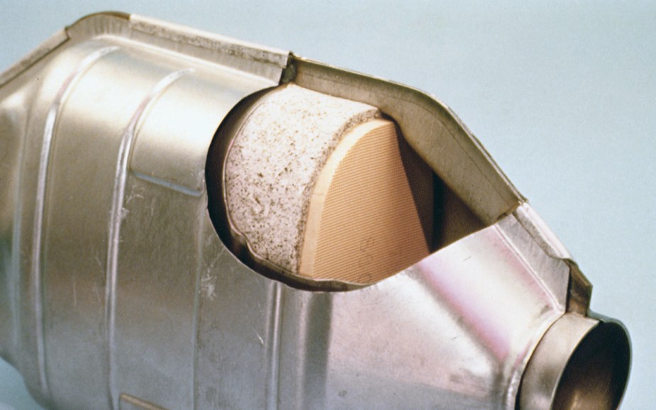 A cutaway image of a catalytic converter.