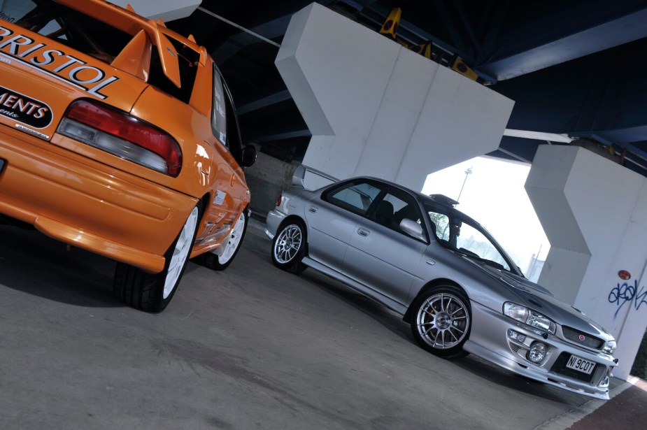 A pair of modified Subarus