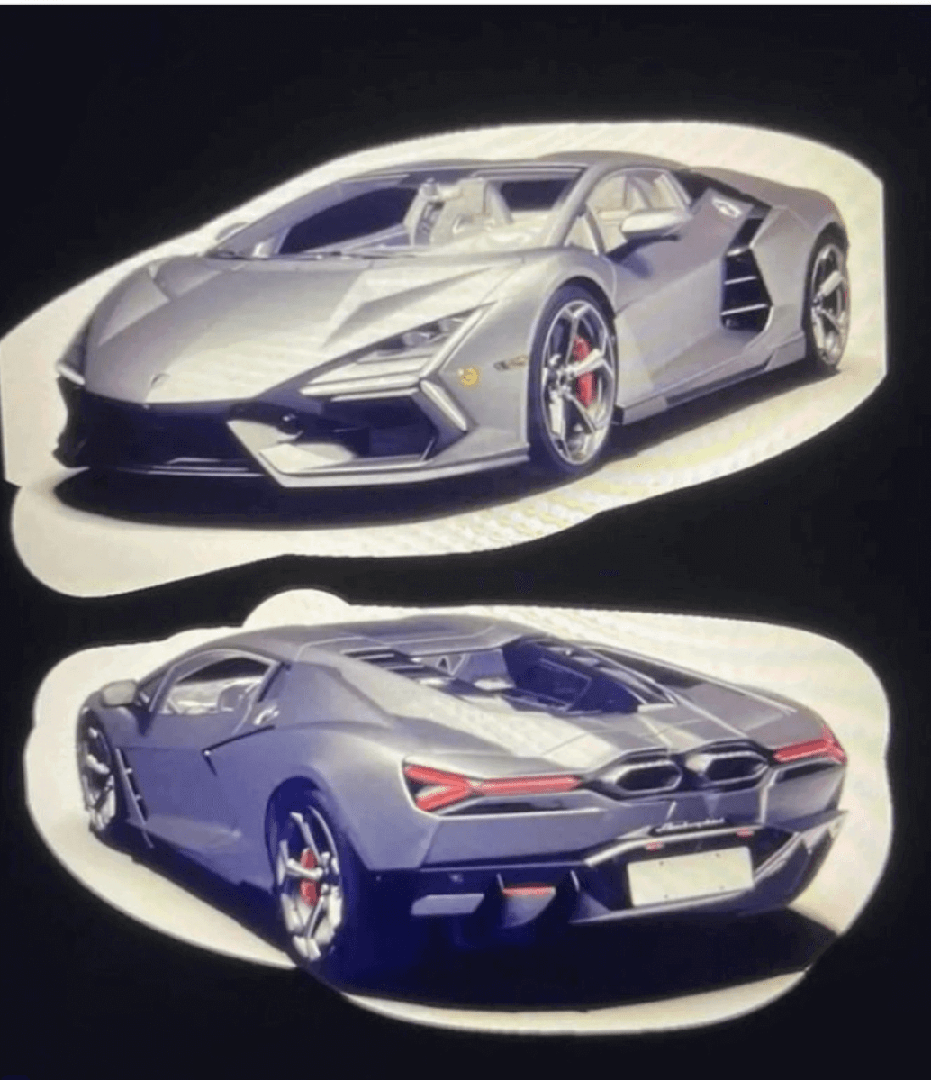 An uncovered digital rendering of the new Aventador replacement