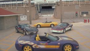 A 1998 Chevrolet Chevy Corvette C5 pace car at the 82nd Indy 500 track