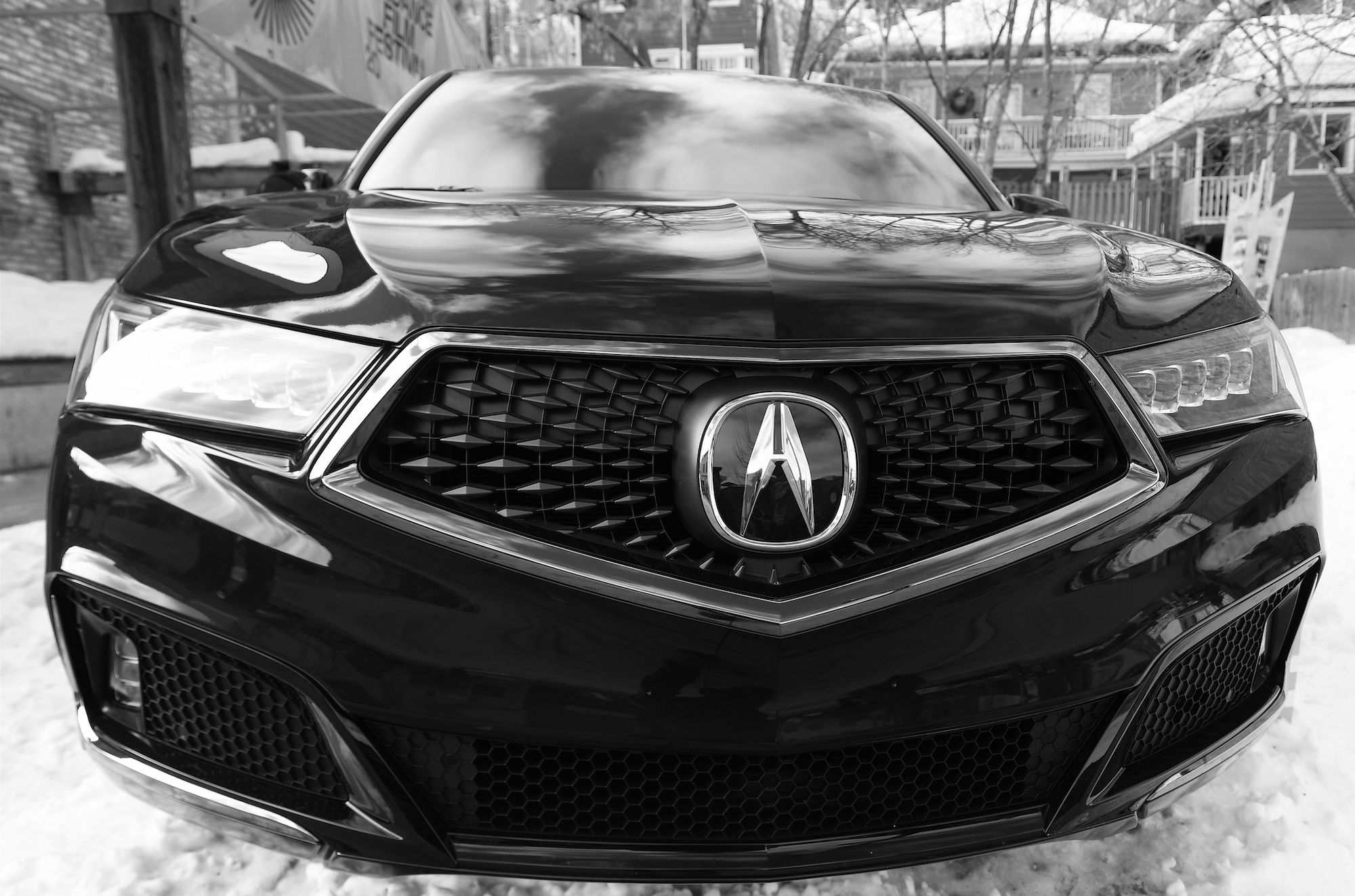 black and white image of a 2020 Acura MDX SUV