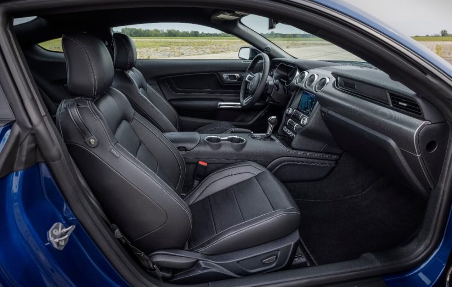 The cheapest Ford car, the new 2023 Mustang EcoBoost, subdued interior.