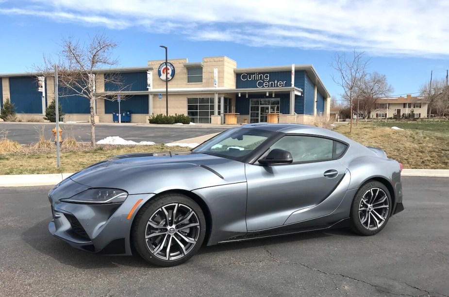 2022 Toyota Supra 2.0 in front of the curling center