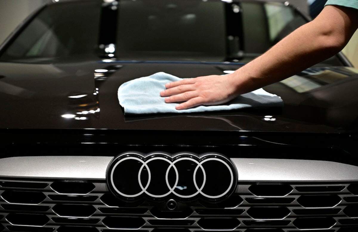 The front grille of an 2023 Audi Q8, one of the Top Rated Audi SUV, with the logo displayed.