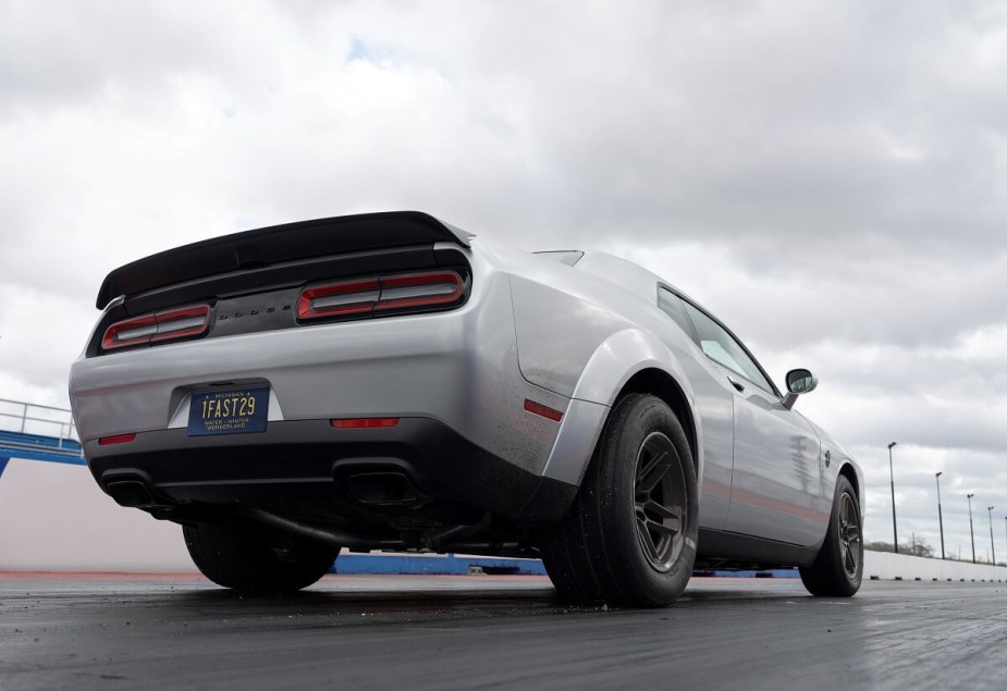 A 2023 Dodge Challenger SRT Demon 170 shows off its rear-end styling. 
