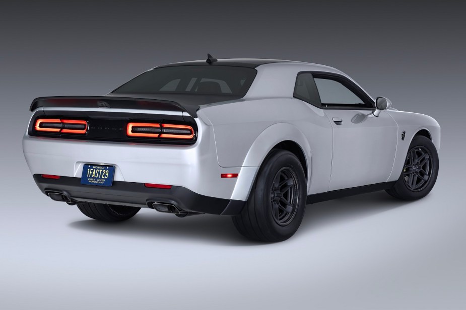 A 2023 Dodge Challenger SRT Demon 170  shows off its rear-end styling. 