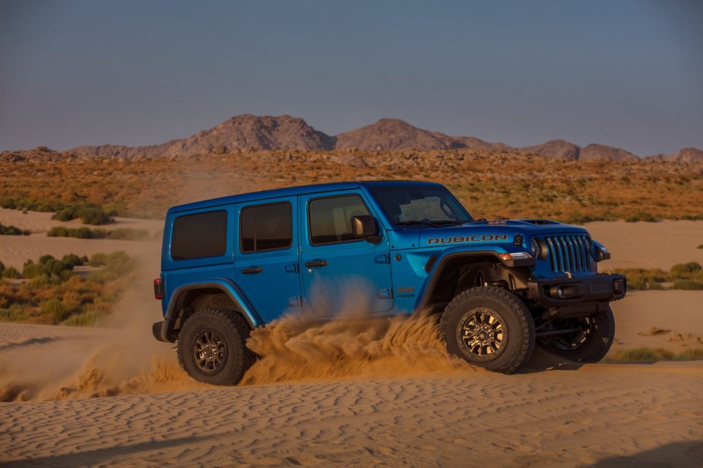 2023 Jeep Wrangler Rubicon 392 drivers in desert sand. 