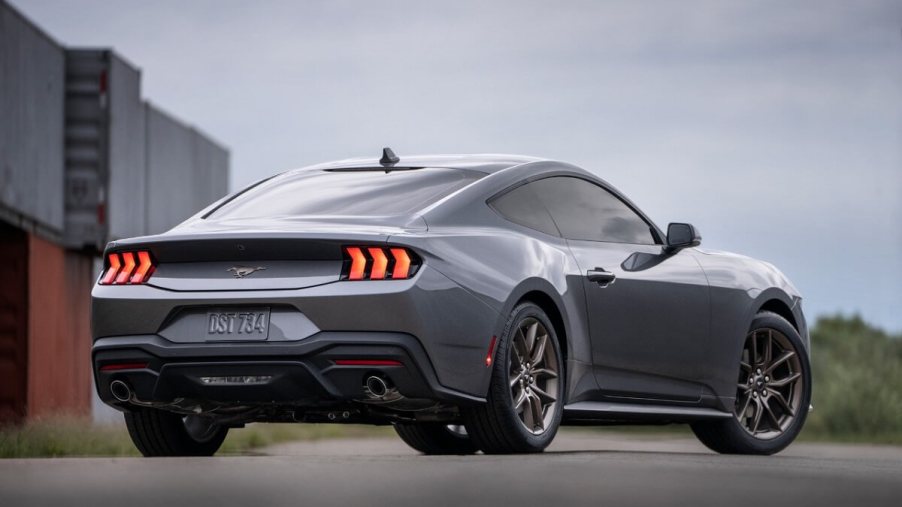 A 2024 Ford Mustang EcoBoost Premium showcases its rear-end styling.