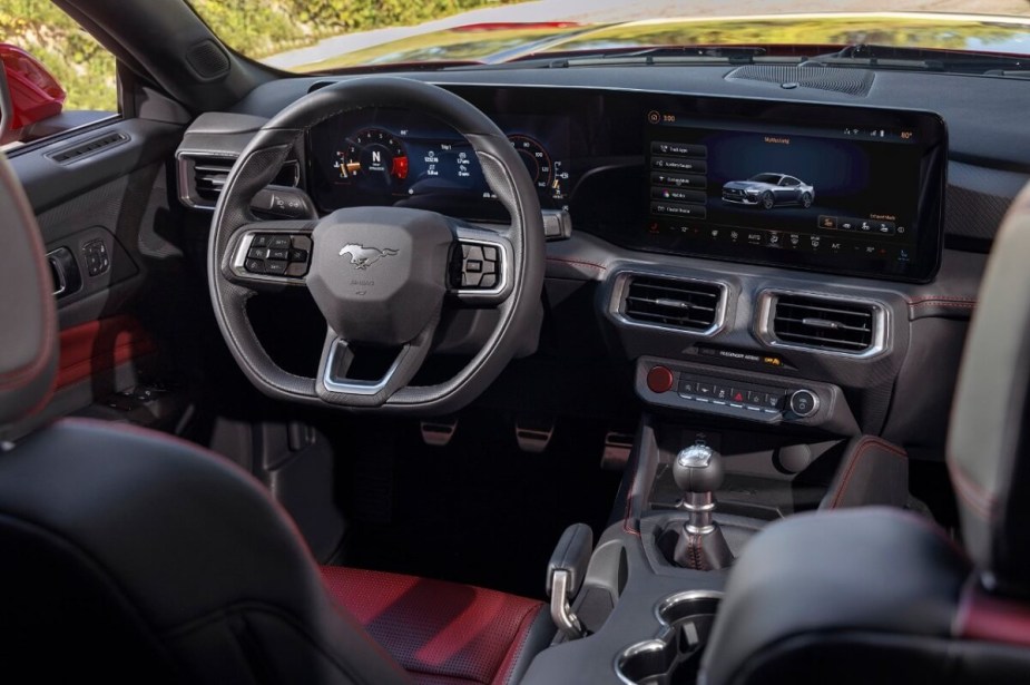 The new 2024 Ford Mustang's interior shows off its large screens. 