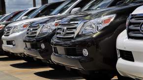 A row of Lexus GX 460 SUVs. The Lexus GX is the lowest-ranked SUV in its class