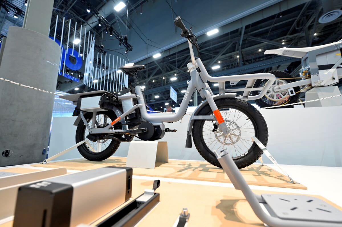 An Aik pedal-assist electric bike (e-bike) at the Cake booth at CES 2023 in Las Vegas, Nevada