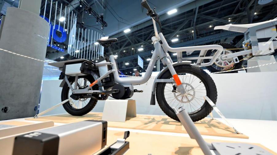An Aik pedal-assist electric bike (e-bike) at the Cake booth at CES 2023 in Las Vegas, Nevada