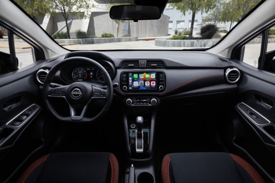 Dashboard in 2023 Nissan Versa, most affordable new car in America and could be discontinued