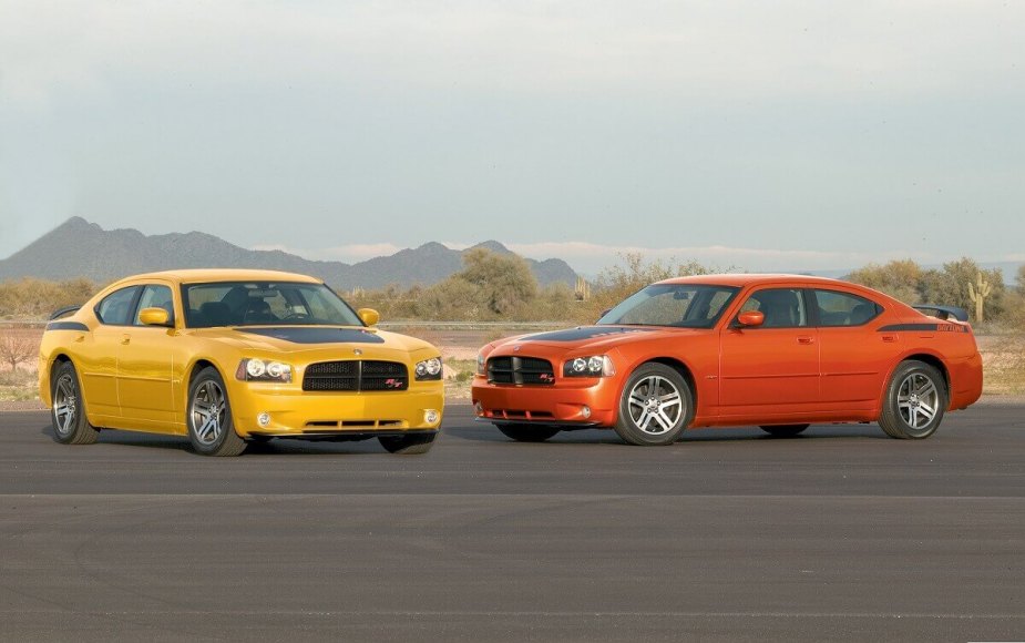 A pair of used Dodge Charger Daytonas show off their Go ManGo and bright yellow paint.