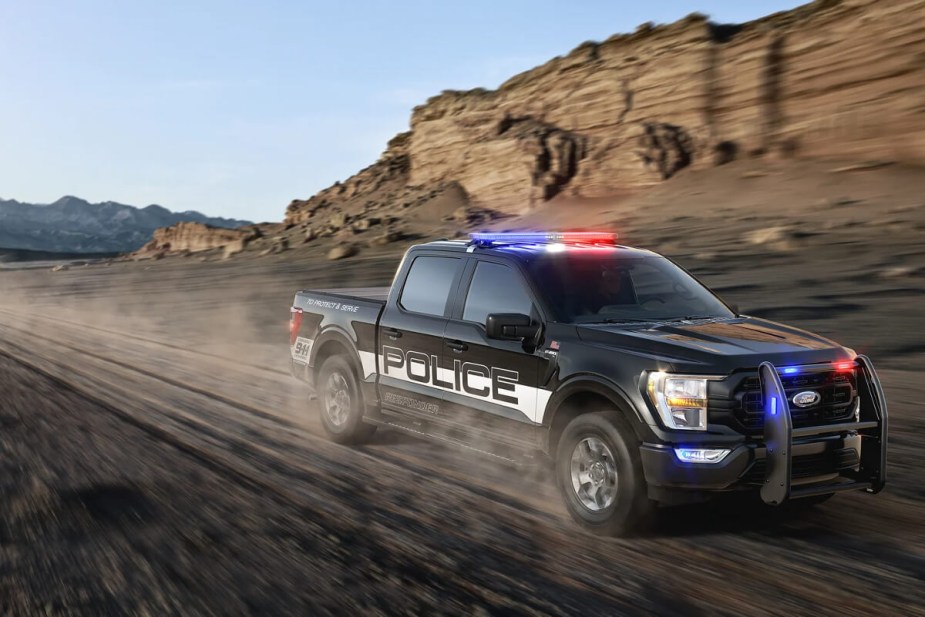 A Ford police truck shows off its capability.