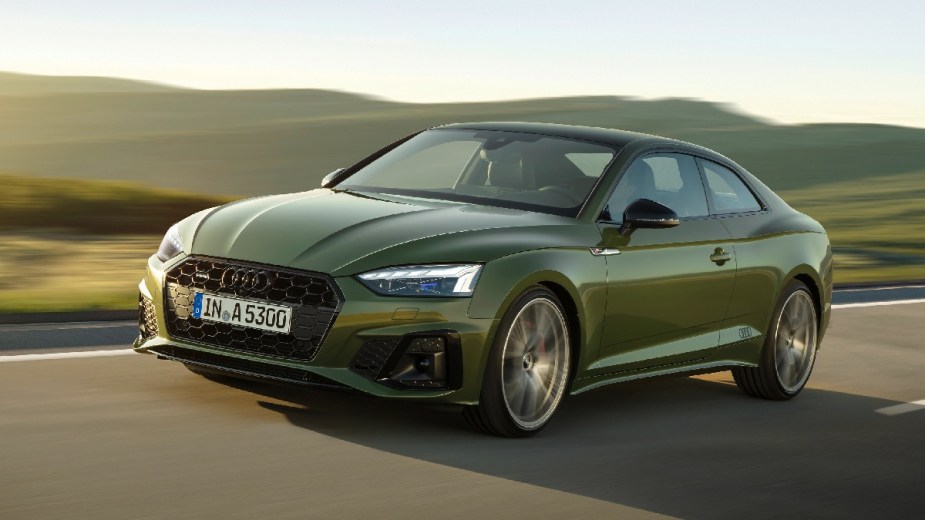 Front angle view of affordable 2022 Audi A5, one of the most comfortable luxury cars, says U.S. News
