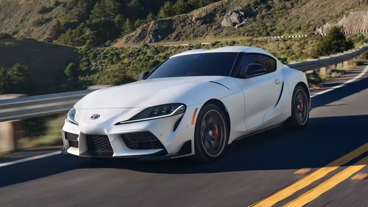 Front angle view of white 2023 Toyota GR Supra