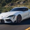 Front angle view of white 2023 Toyota GR Supra