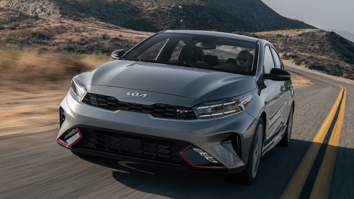 Front view of gray 2023 Kia Forte, most reliable small car, not a Toyota or Honda, says J.D. Power