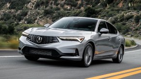 Front view of silver 2023 Acura Integra, cheapest new luxury car in 2023 and also the safest