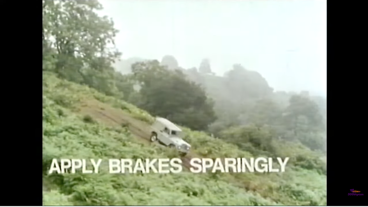 Screen shot of a Series 3 Land Rover going downhill in instructional video.