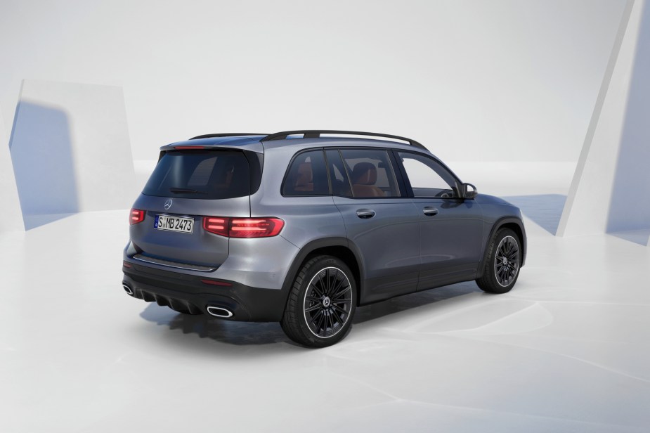 Rear view of the 2024 Mercedes-Benz GLB on a white background. 