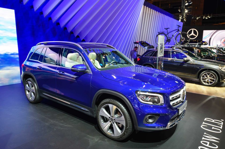 Mercedes-Benz GLB-Class in Blue at at auto show.