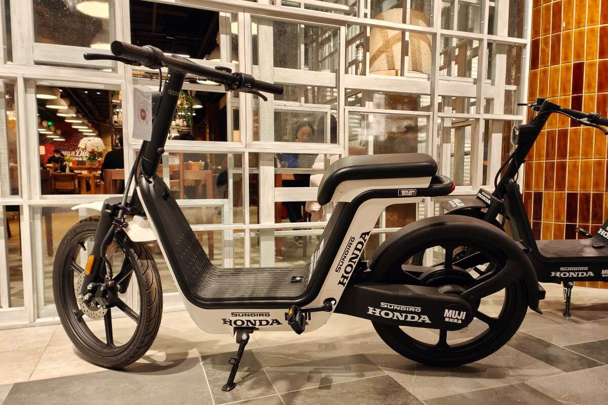 A Muji and New Continent Honda electric bike (e-bike) model in Shanghai, China