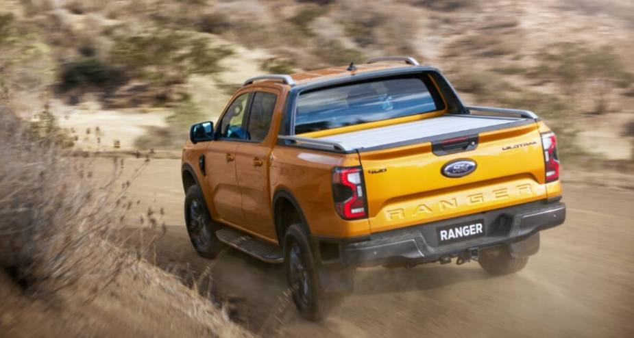 The 2024 Ford Ranger drives off-road.