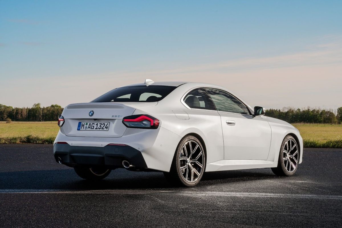 The 2023 BMW 230i from the rear