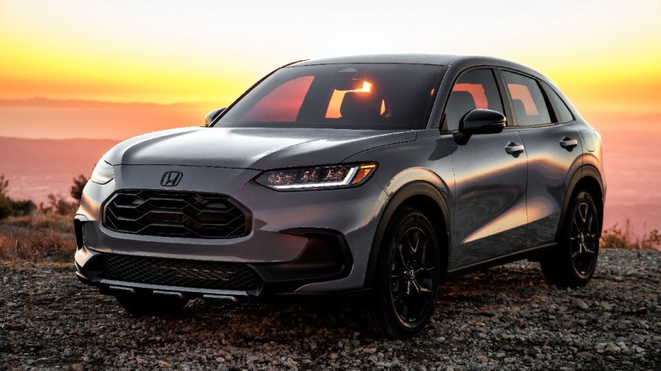 Redesigned 2023 Honda HR-V, cheapest new Honda SUV, with sunset in the background